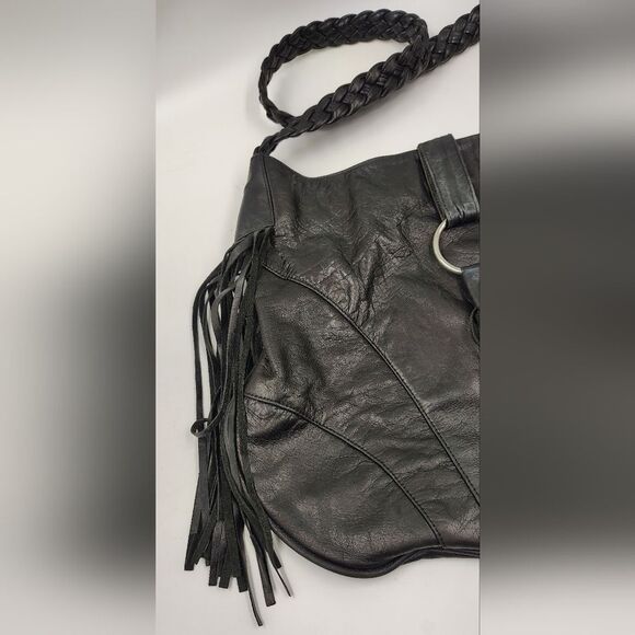 J J Winters Black Fringe Leather Boho Bag Vintage - Picture 4 of 16